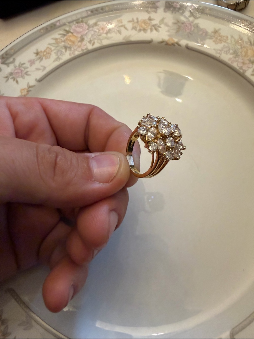 Gold Cluster Cz Statement Ring - size 5